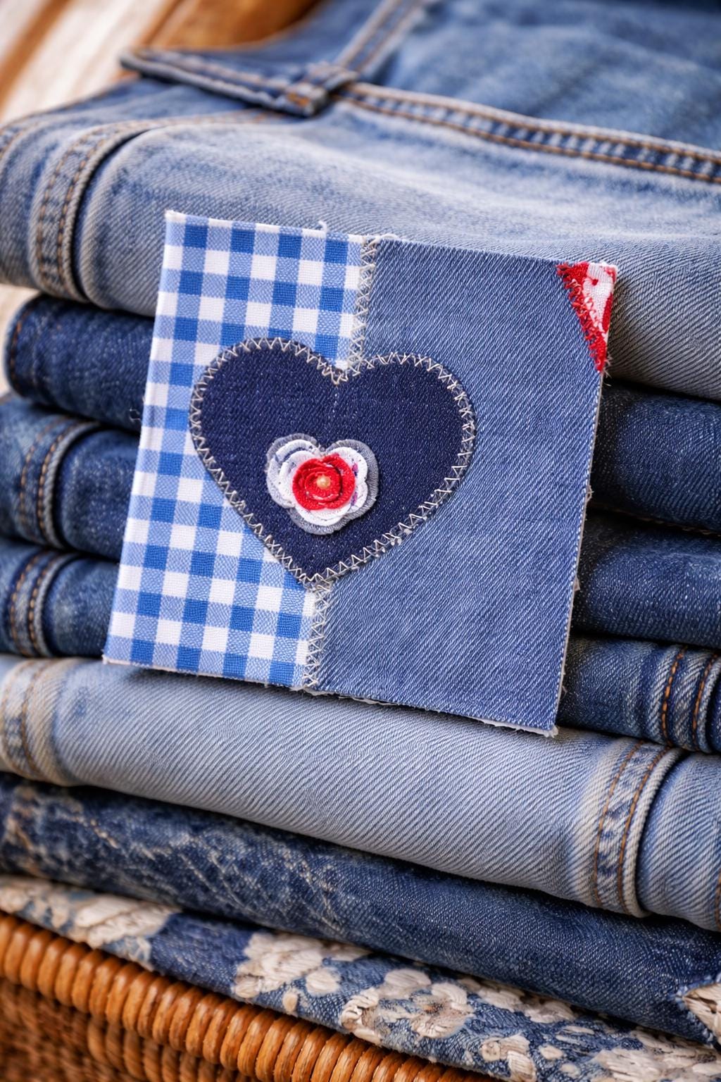 Handmade Denim Patches 4x4, Sew-On Appliqué, Upcycled Patchwork