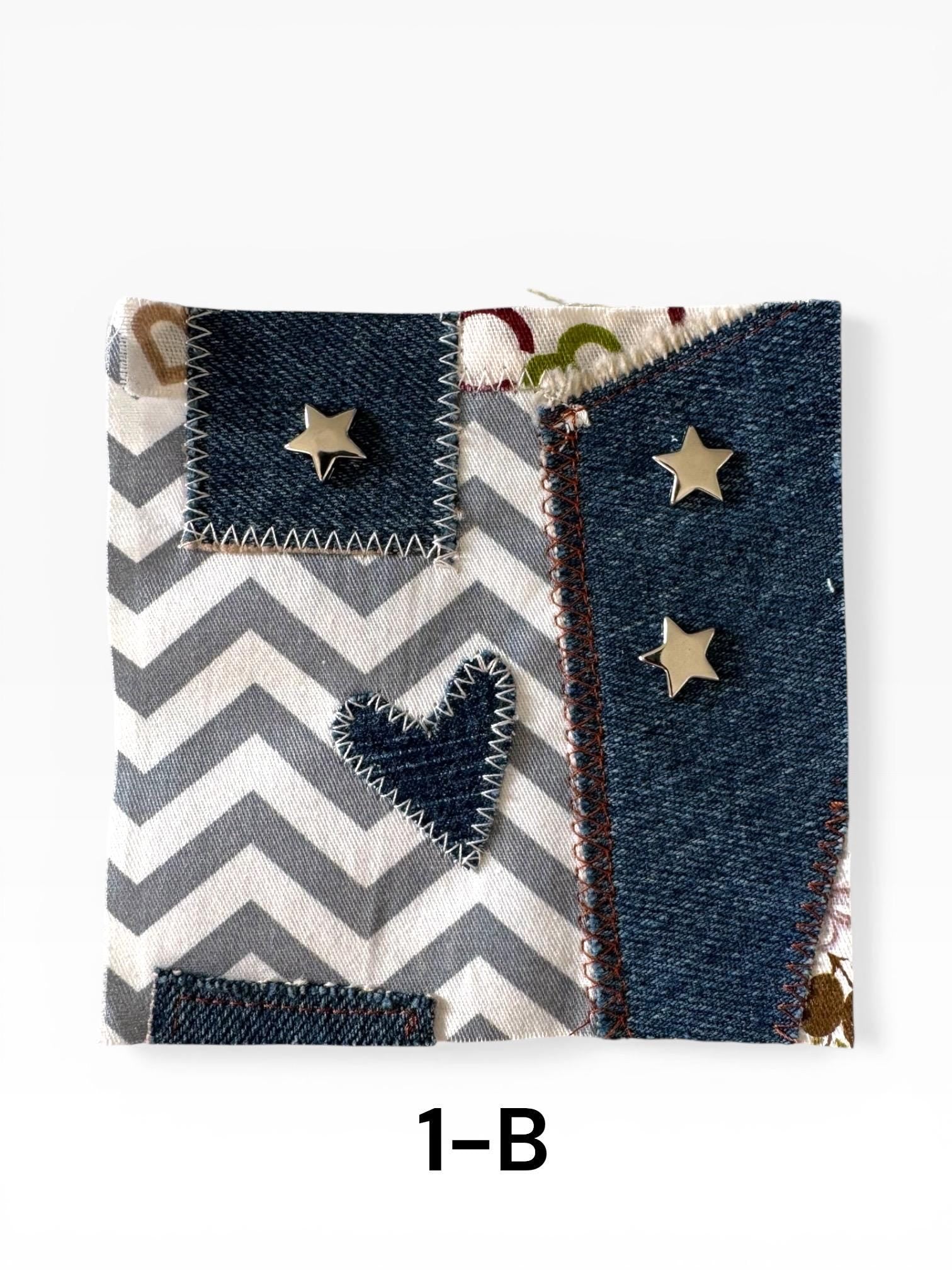 Upcycled Denim Patchwork Sew-On Patches – Rustic Boho Fabric Appliqué Set
