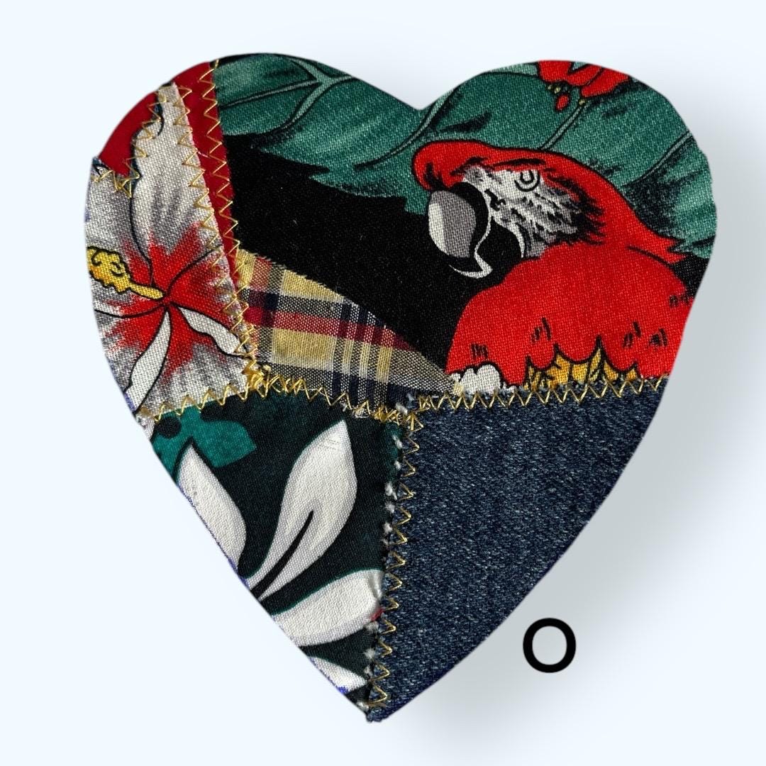 Handmade Upcycled Denim Heart Patch: Tropical Parrot Sew-On Applique