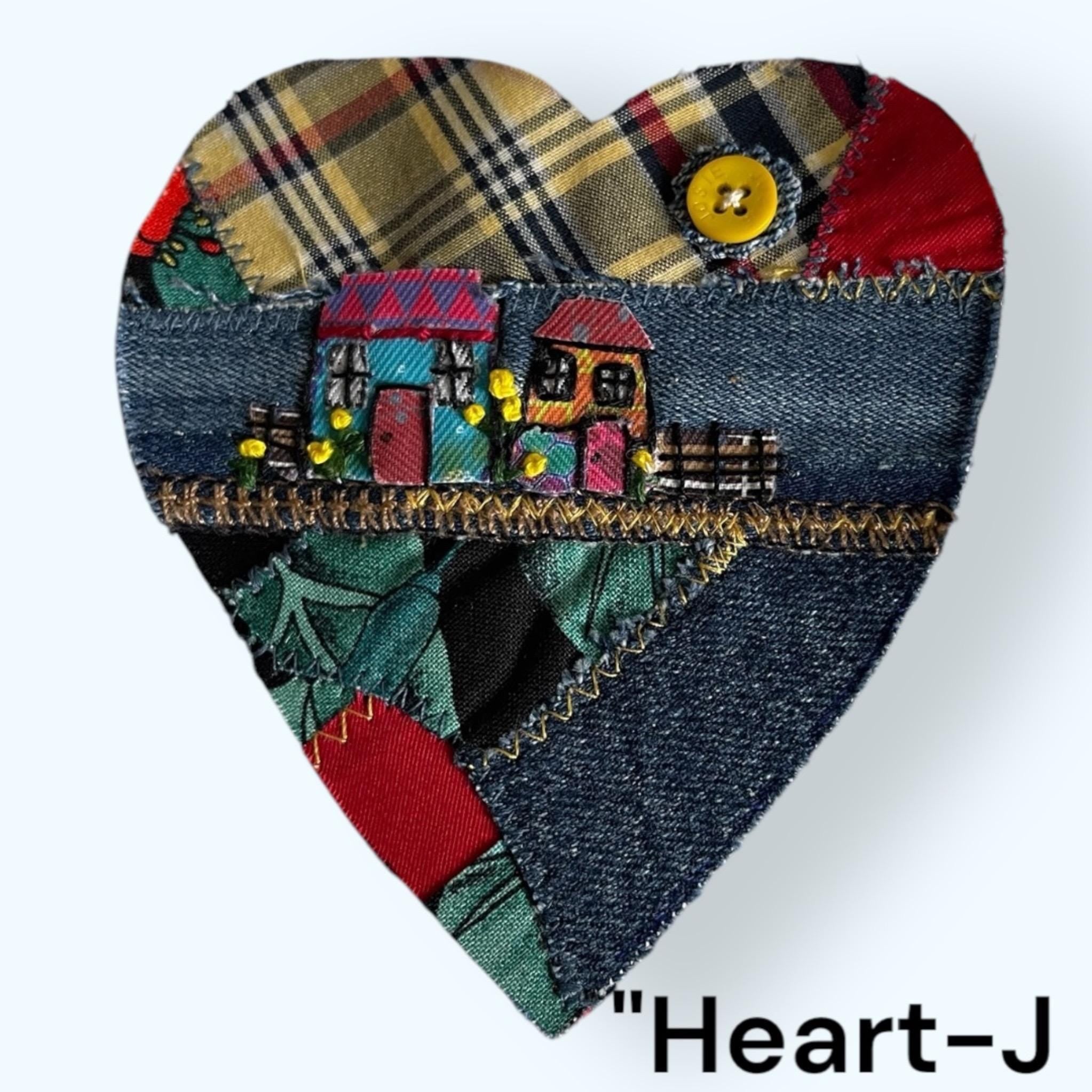Upcycled Denim Heart Patch: Handmade Sew-On Applique with Leather Butterfly