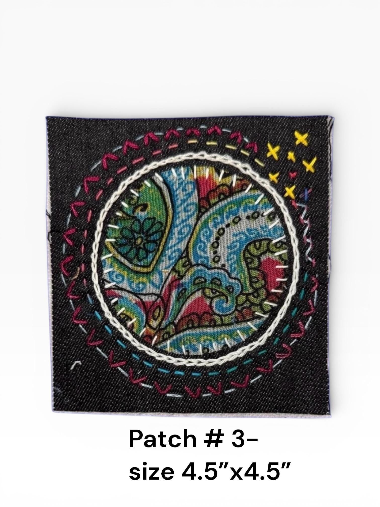 Sashiko Boro-Inspired Handmade Denim Patches – Sew-On Embroidered Patchwork