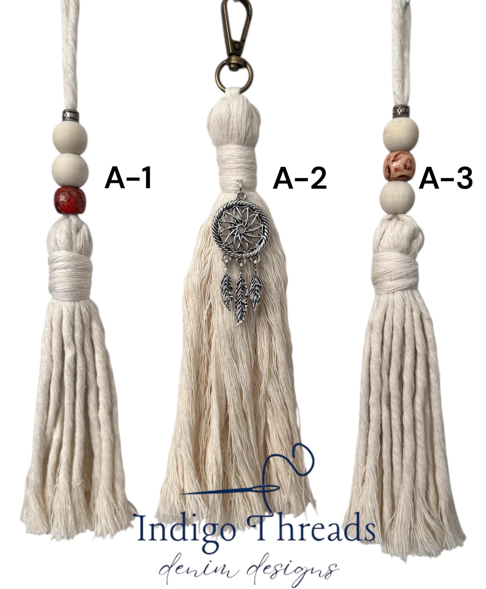 Handmade bag Tassel Charm – Wooden Beads and Dreamcatcher Accent | 8.5” Long approximately