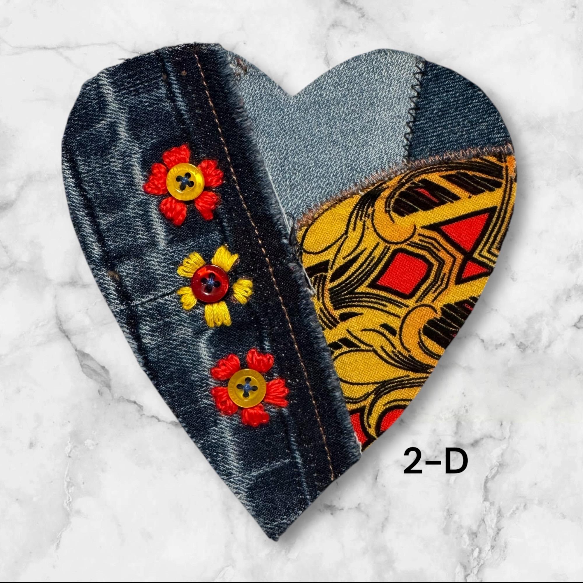 Handmade Upcycled Denim Heart Patch: Sew-On Applique with Leather & Cotton