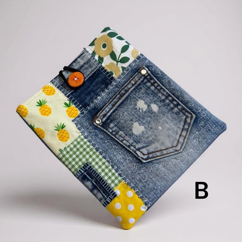 Upcycled Denim Kindle Sleeve | Quilted E-Reader Pouch (7x8")