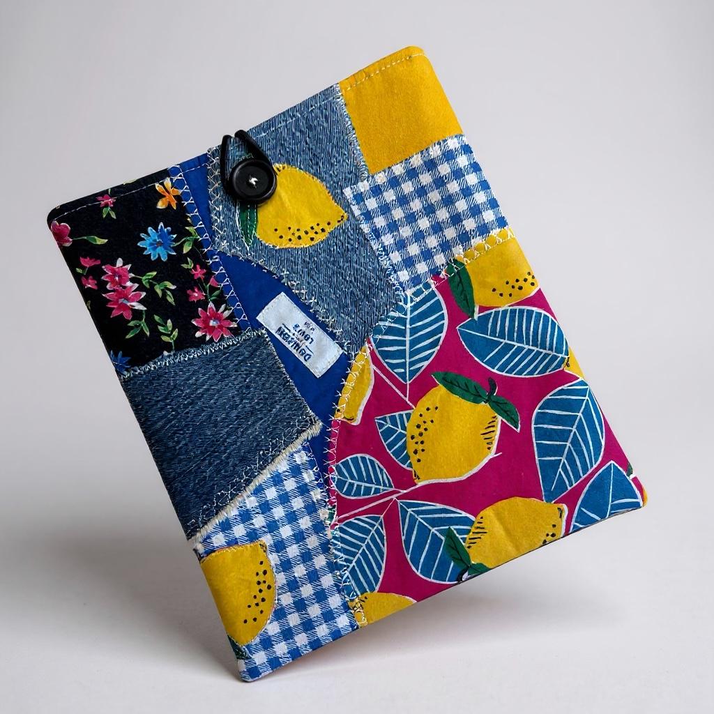 Large Quilted Denim Sleeve | Book, iPad, Tablet Organizer | Handmade Patchwork Bag (9x11)