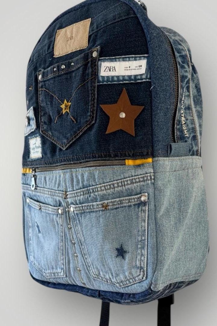 Handmade Denim Patchwork Backpack – One of a Kind