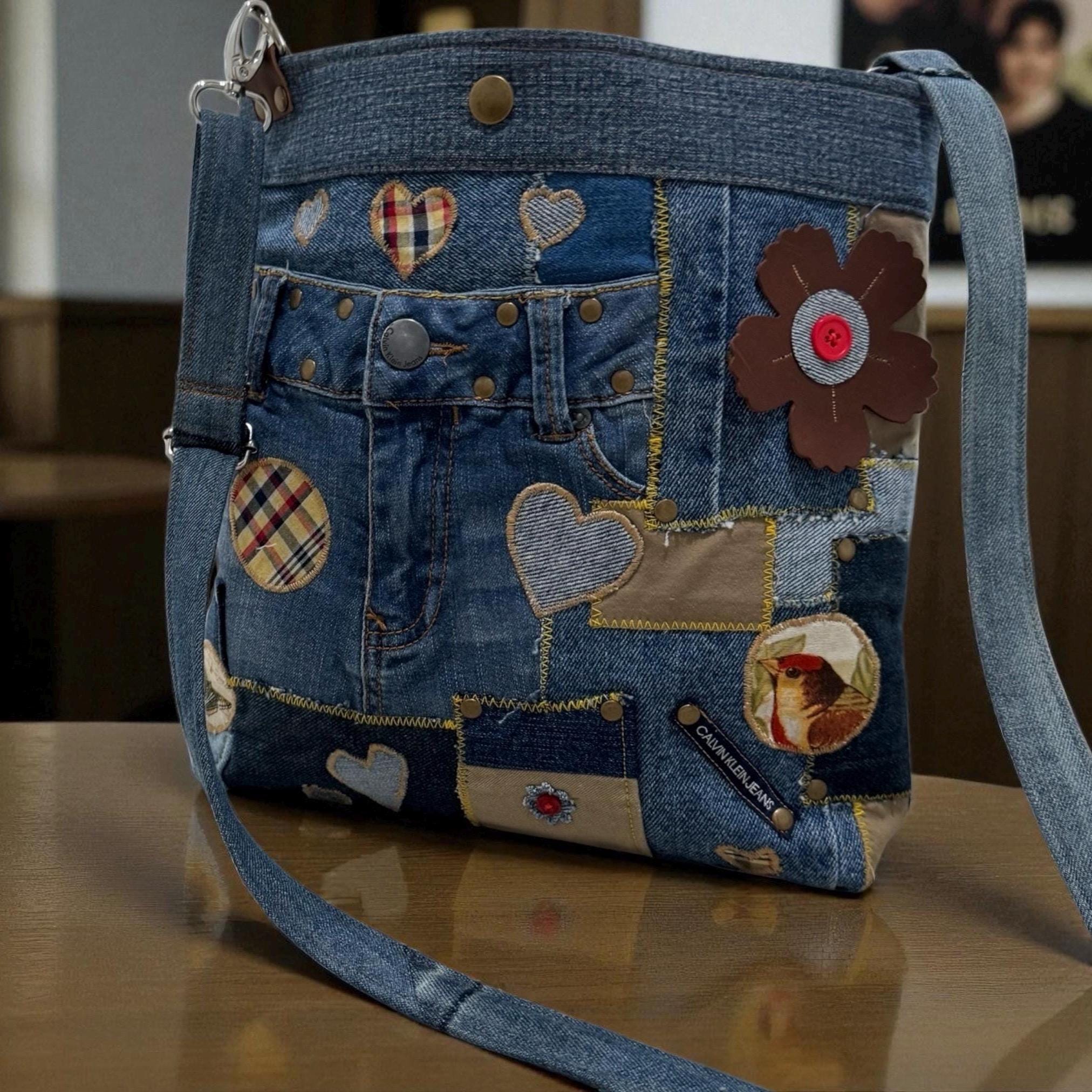 Upcycled Patchwork Denim Crossbody Bag – Handmade with Love