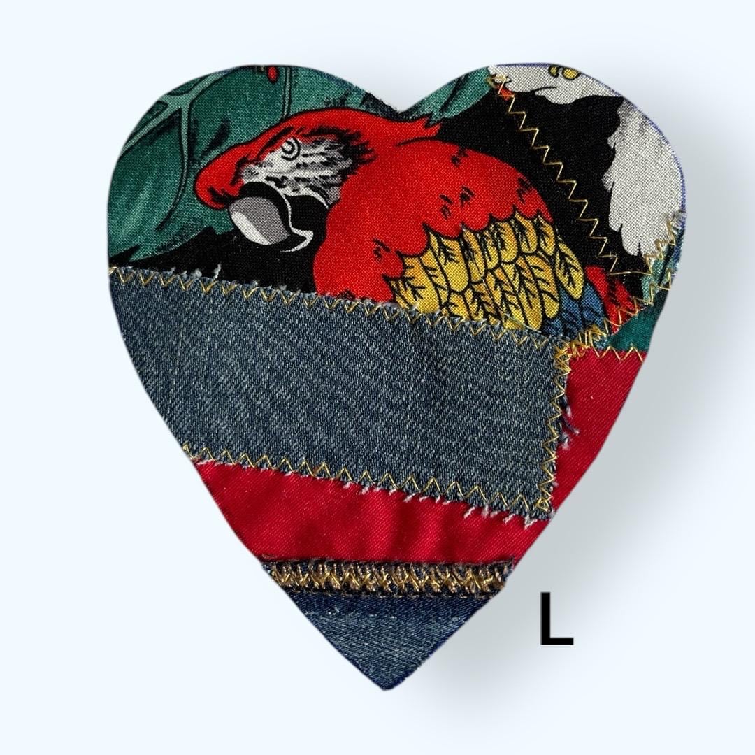 Handmade Upcycled Denim Heart Patch: Tropical Parrot Sew-On Applique