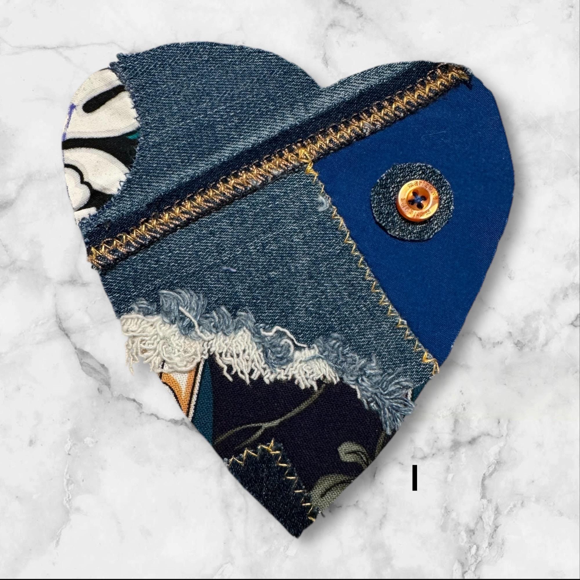 Handmade Denim Heart Patch: Upcycled Surf Floral Sew-On Applique