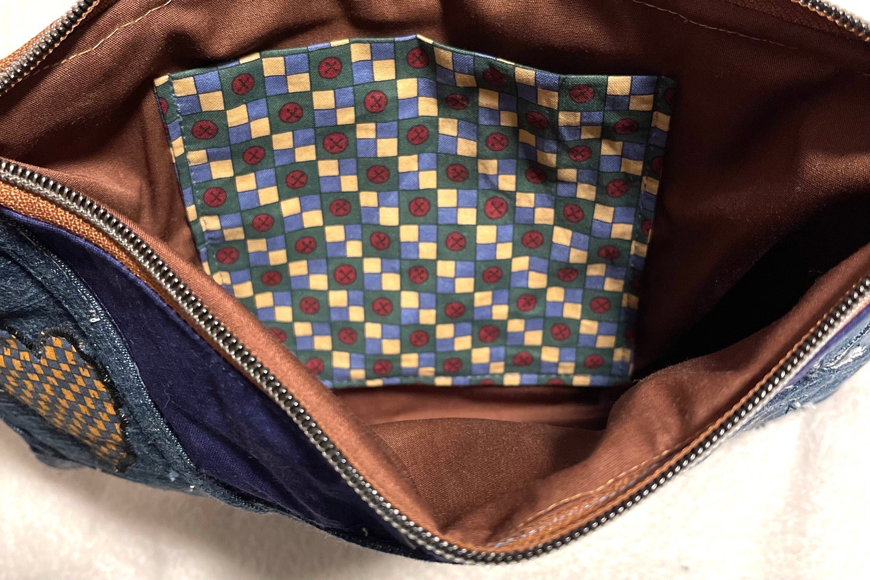 Denim Patchwork Clutch Wristlet: Upcycled Jeans, Boho Chic Bag