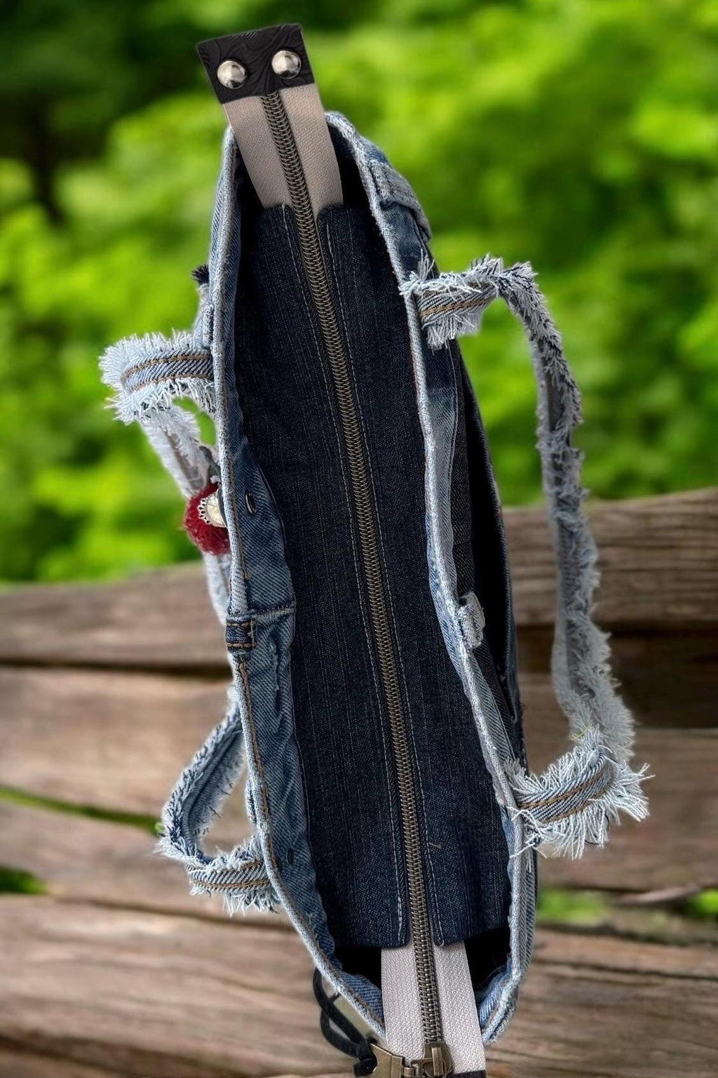 Upcycled Denim Tote: Handmade Skull Patchwork Shoulder Bag