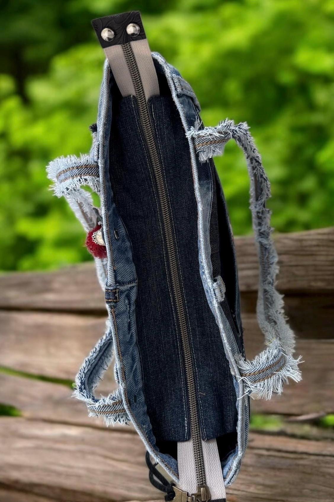 Upcycled Denim Tote: Handmade Skull Patchwork Shoulder Bag
