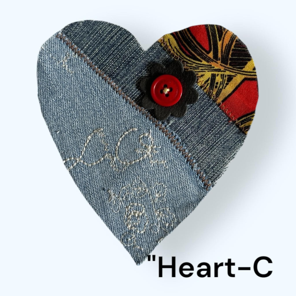 Upcycled Denim Heart Patch: Handmade Sew-On Applique with Leather Butterfly