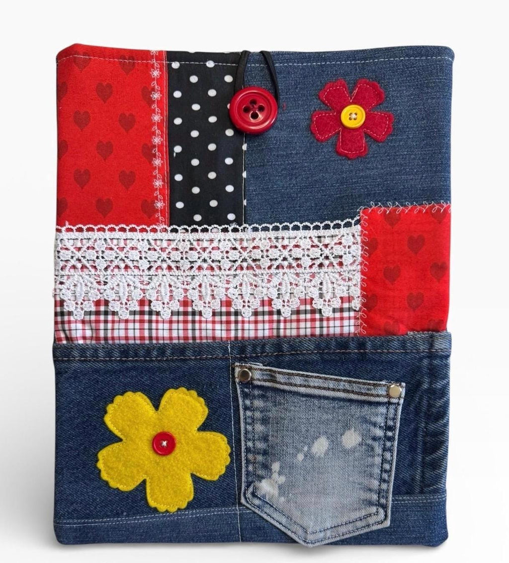 Handmade Denim Patchwork Pouch | Bible Cover, iPad, laptop Sleeve-extra large