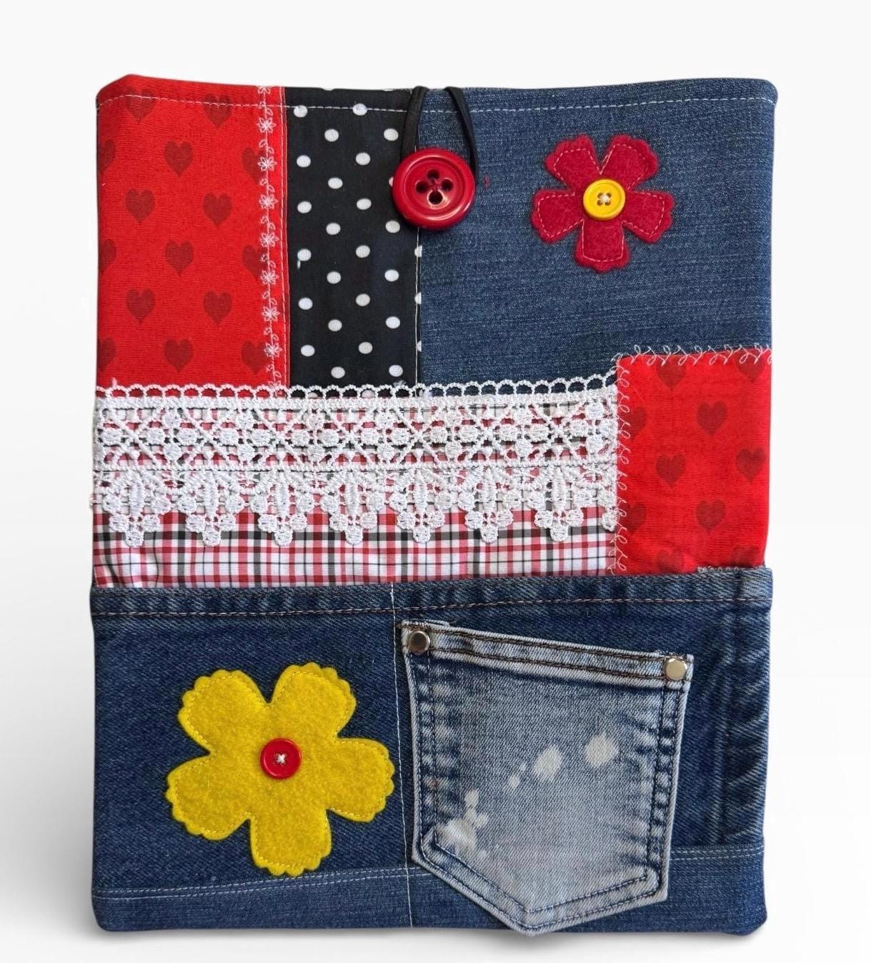Handmade Denim Patchwork Pouch | Bible Cover, iPad, laptop Sleeve-extra large