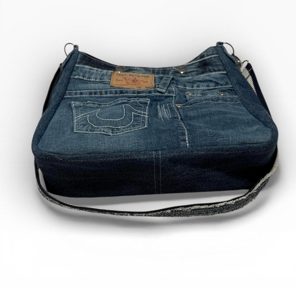 Upcycled Denim Shoulder Bag | Handmade Recycled Jeans Purse | Eco-Friendly One-of-a-Kind Bag