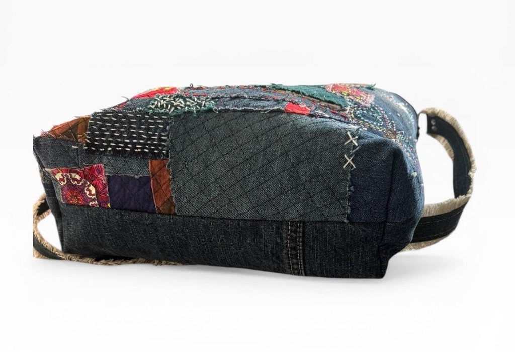 Upcycled Denim Patchwork Crossbody Bag | Sashiko Boro Inspired Boho Purse