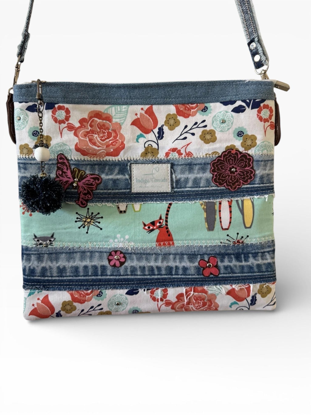 Handmade Denim Patchwork Crossbody Bag | Upcycled Cotton Pouch