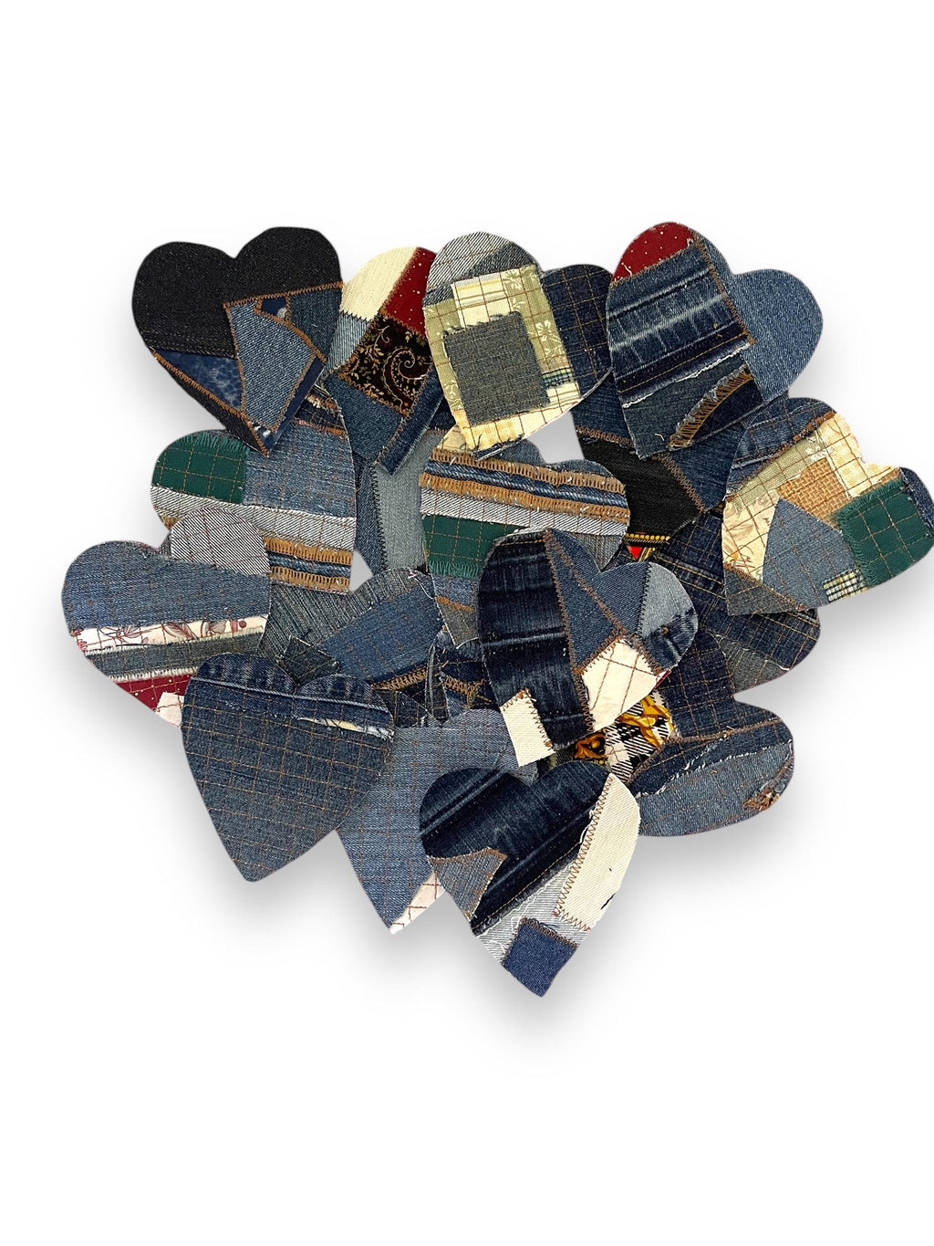 Handmade Upcycled Denim Heart Patches: Sew-On DIY Craft Embellishments