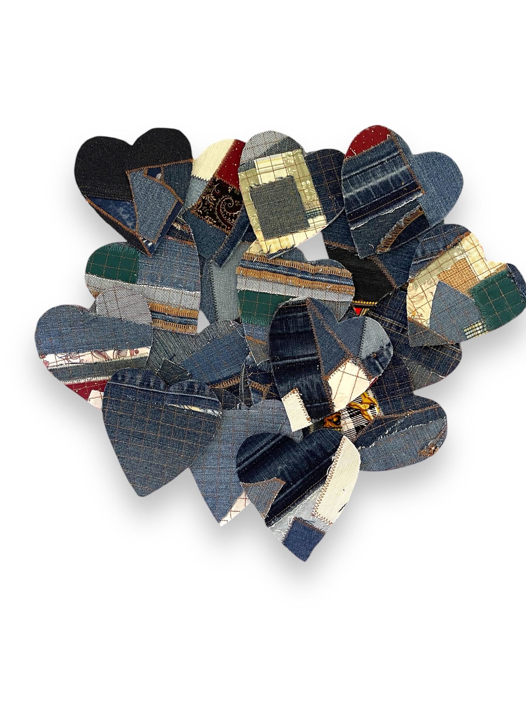 Handmade Upcycled Denim Heart Patches: Sew-On DIY Craft Embellishments