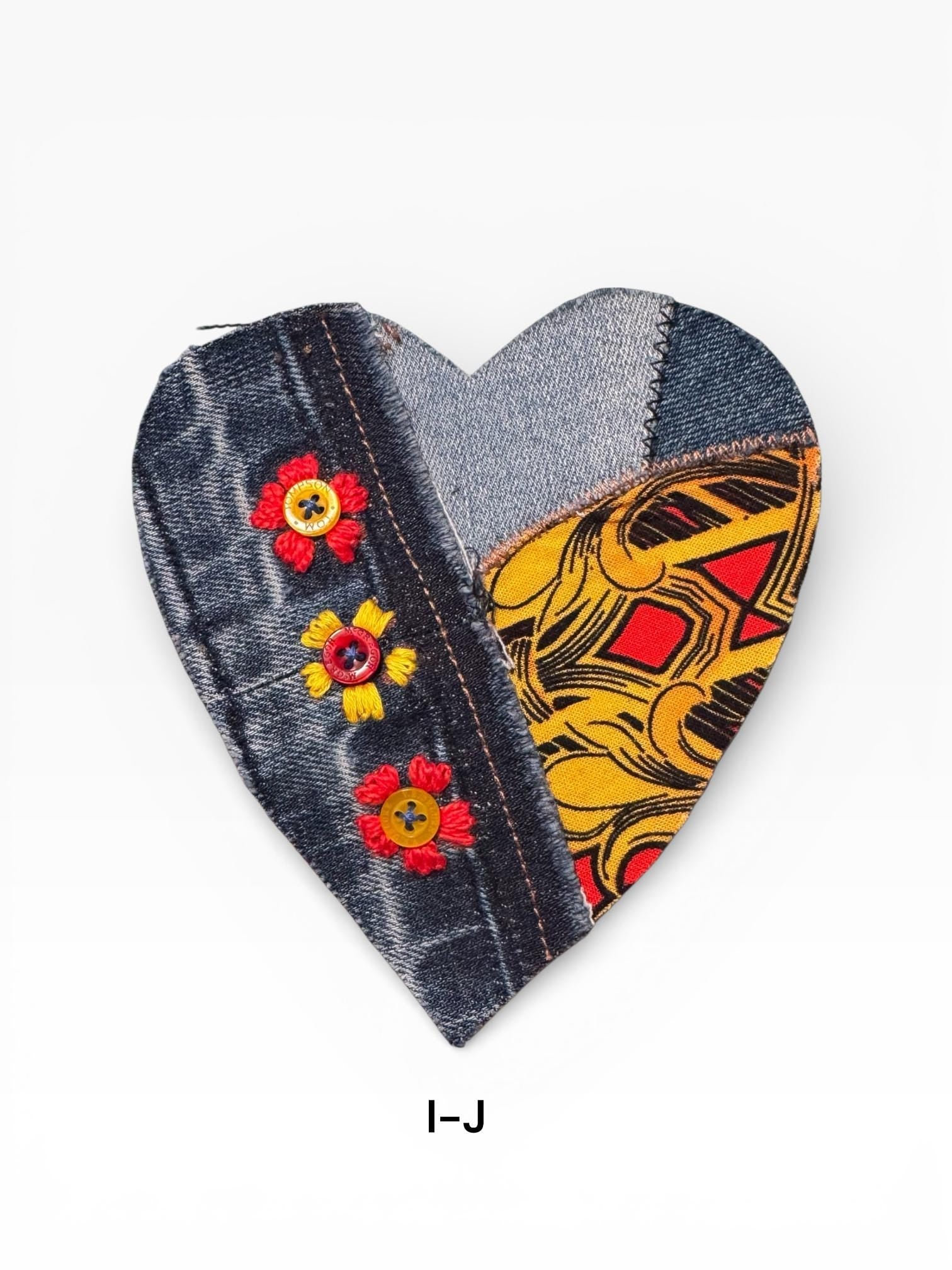 Handmade Upcycled Denim Heart Patches: Sew-On DIY Craft Applique