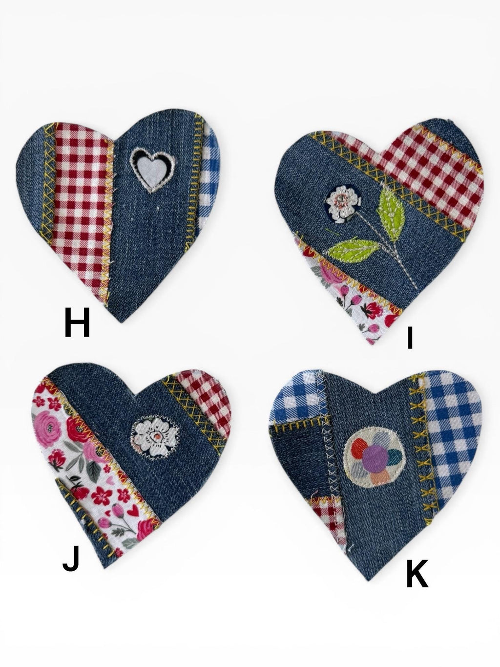 Handmade Denim Heart Patches – Upcycled Patchwork Appliqué for Jackets, Jeans, Bags