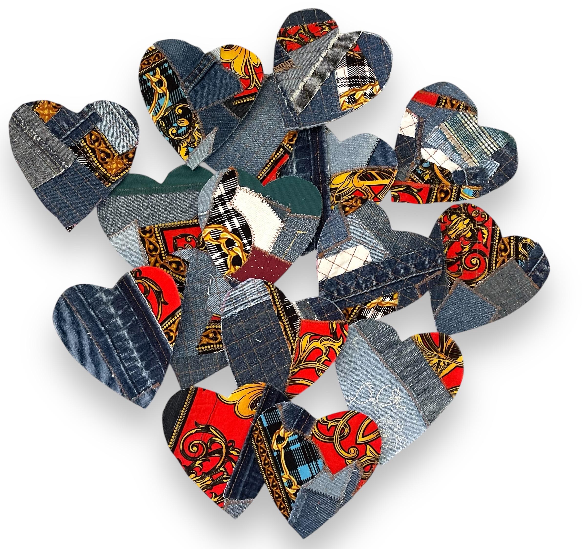 Handmade Upcycled Denim Heart Patches: Sew-On DIY Craft Applique