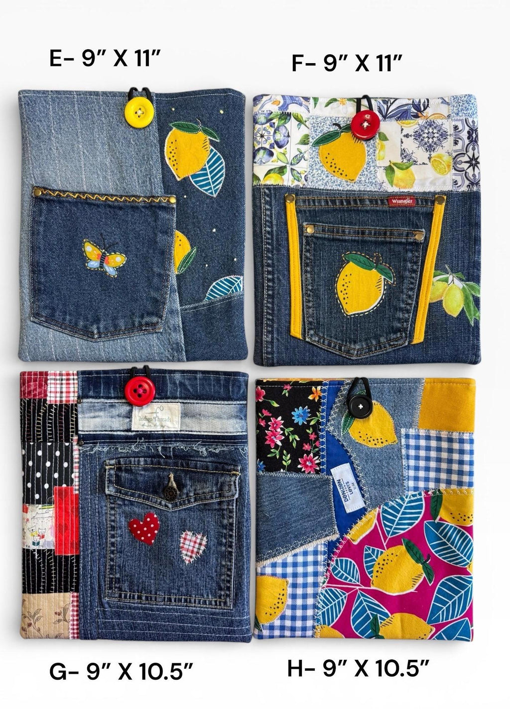 Large Quilted Denim Sleeve | Book, iPad, Tablet Organizer | Handmade Patchwork Bag (9x11)