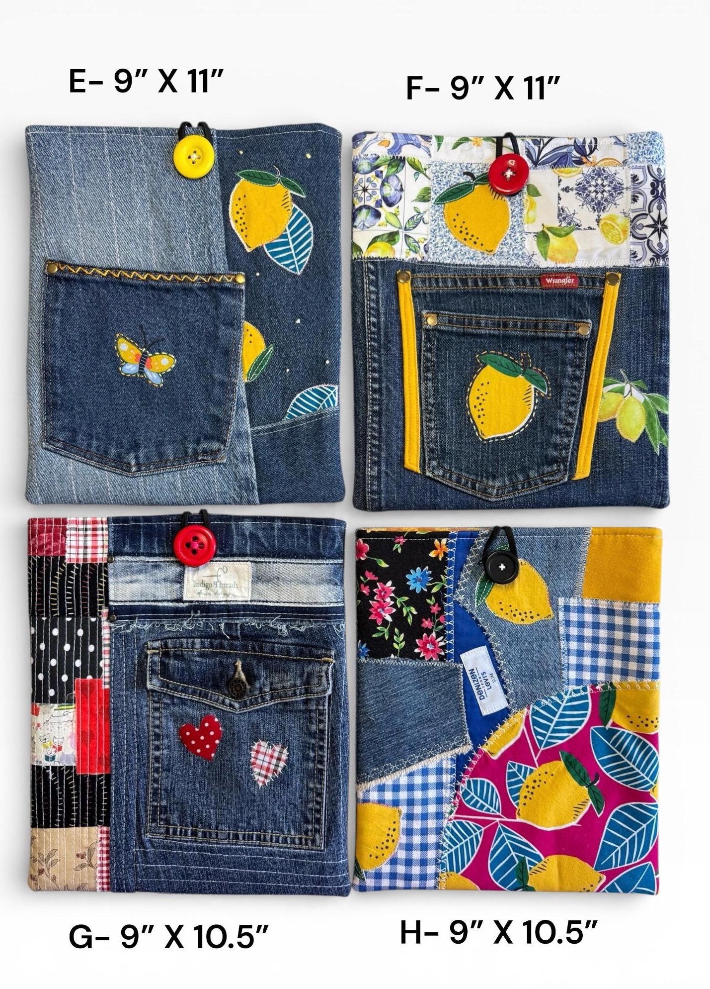 Large Quilted Denim Sleeve | Book, iPad, Tablet Organizer | Handmade Patchwork Bag (9x11)