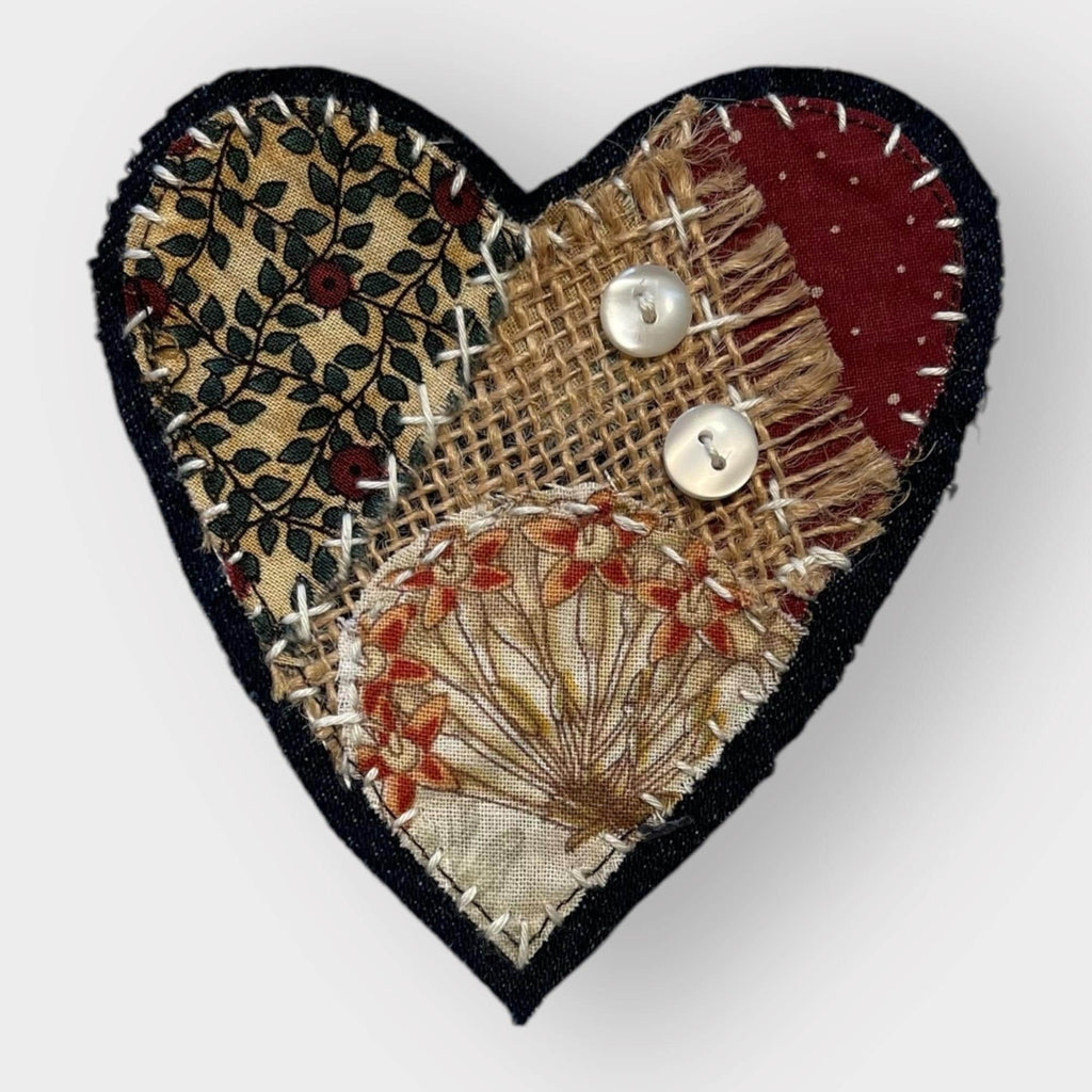 Handmade Upcycled Denim Heart Patches: Rustic Fabric Appliqués