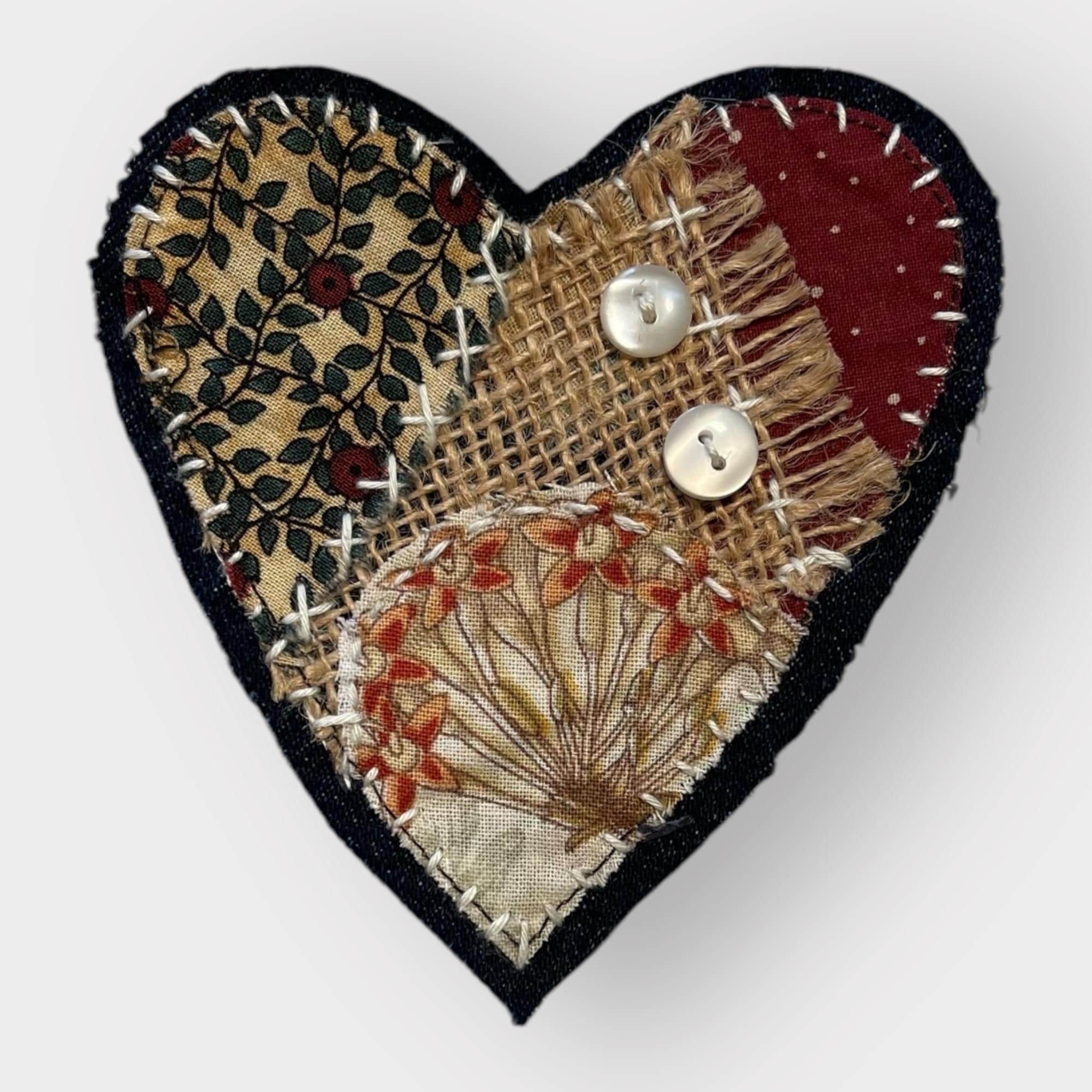 Handmade Upcycled Denim Heart Patches: Rustic Fabric Appliqués