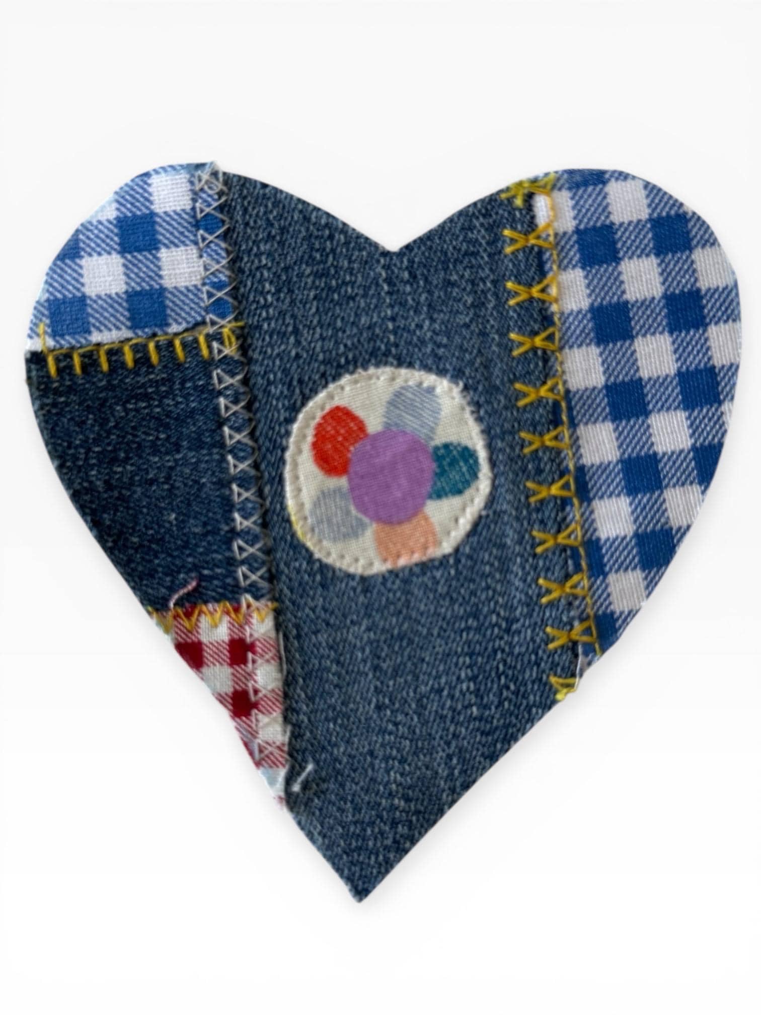 Handmade Denim Heart Patches – Upcycled Patchwork Appliqué for Jackets, Jeans, Bags
