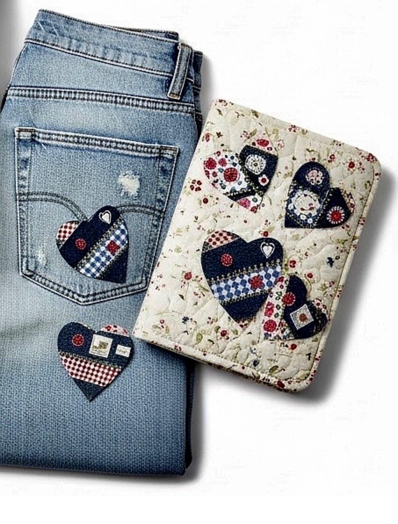 Handmade Denim Heart Patches – Upcycled Patchwork Appliqué for Jackets, Jeans, Bags