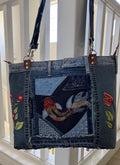 Upcycled Denim Tote Bag: Handmade Beaded Koi Fish Shoulder Bag