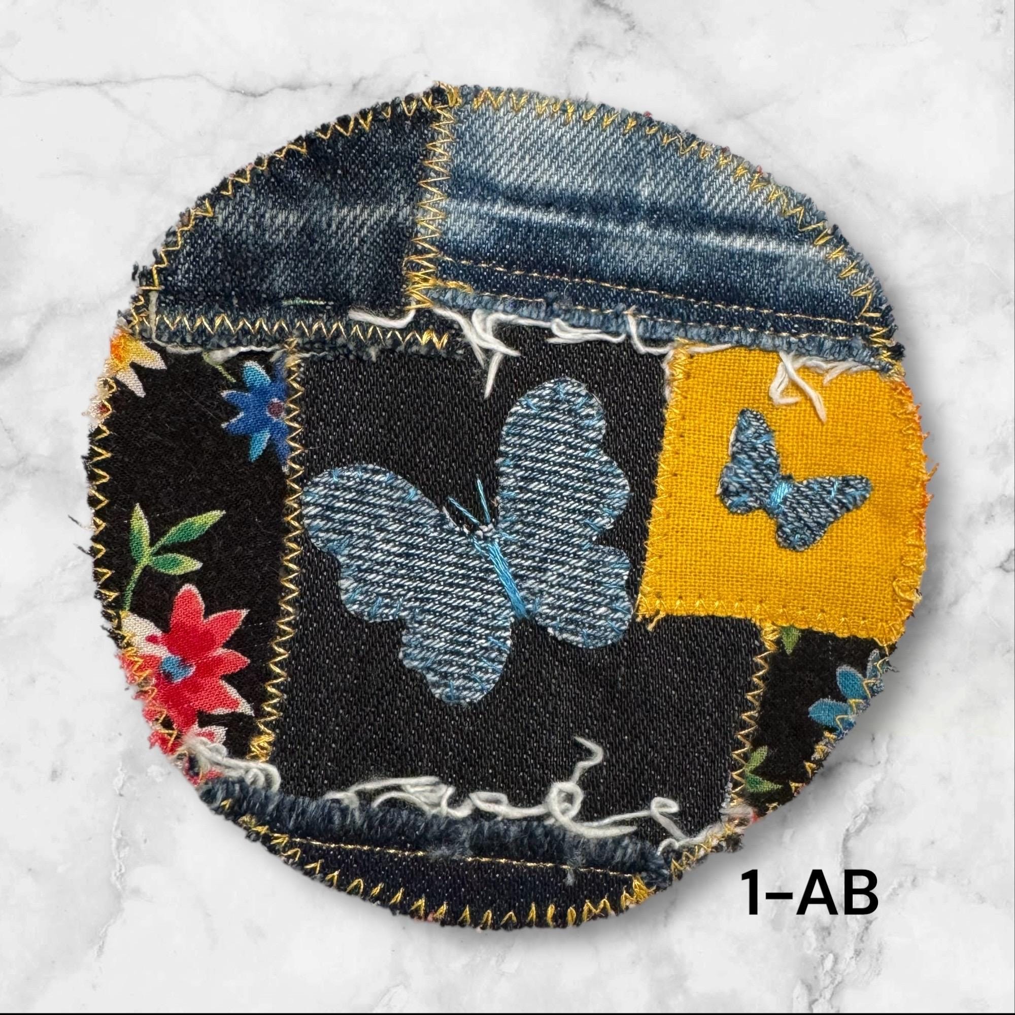Handmade Patchwork Butterfly and Mushroom Patches – Sew-On Denim & Cotton Appliqué