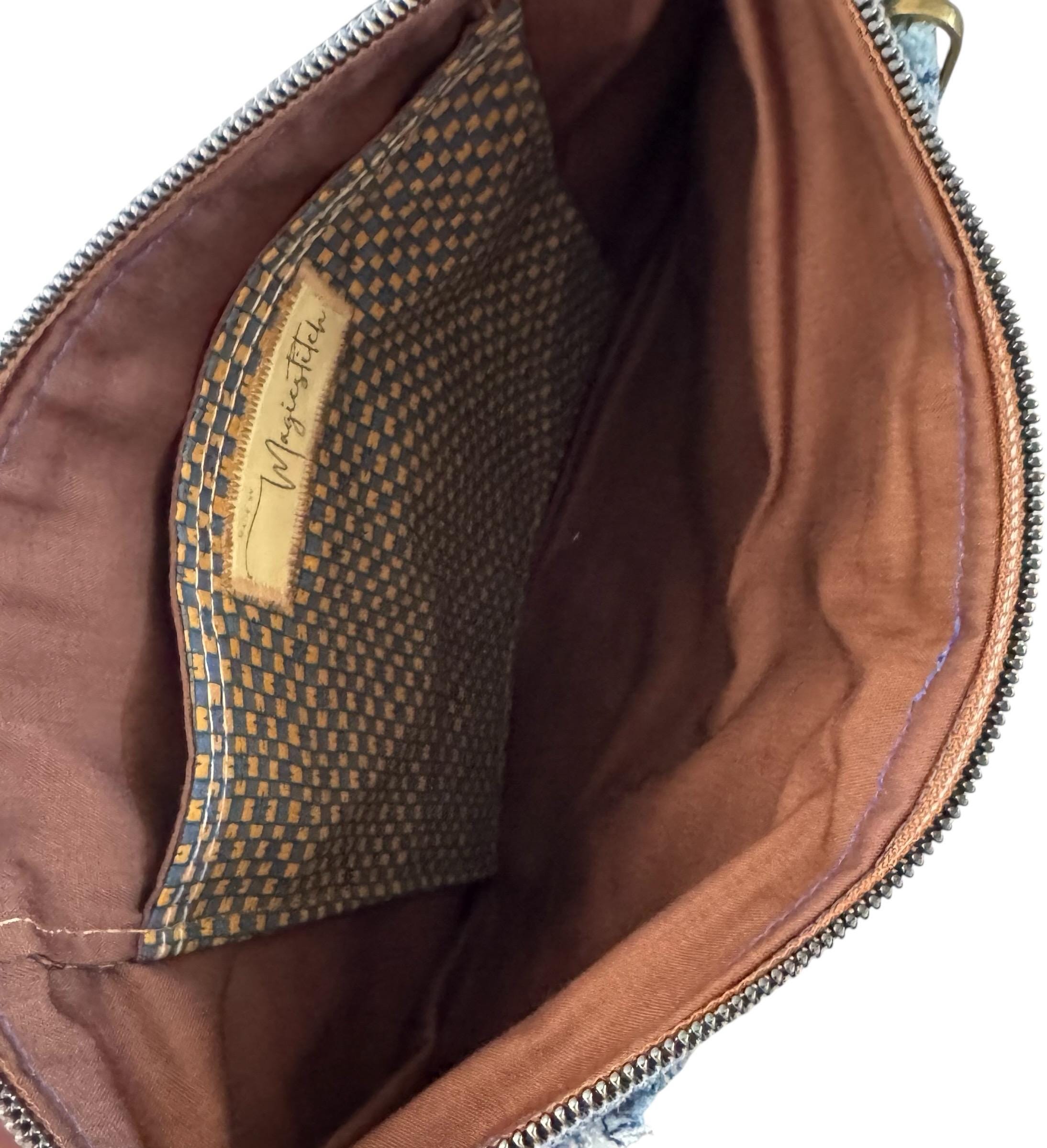 Handmade Upcycled Denim Clutch: Embroidered Star Patchwork Bag