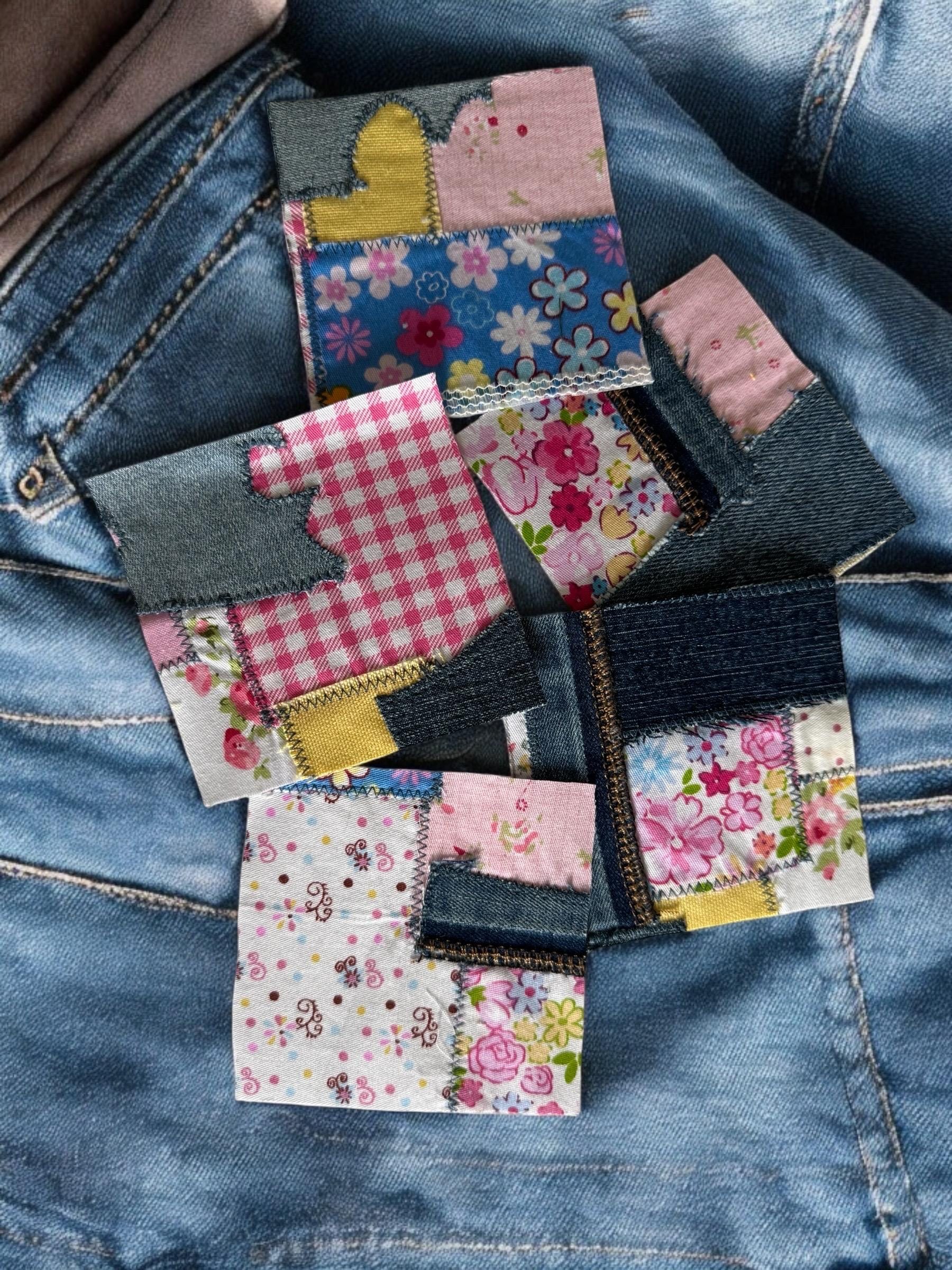 Handmade Denim Patchwork –  3.5”x3.5” Hand-Sew on – Upcycled Denim, Cotton fabric