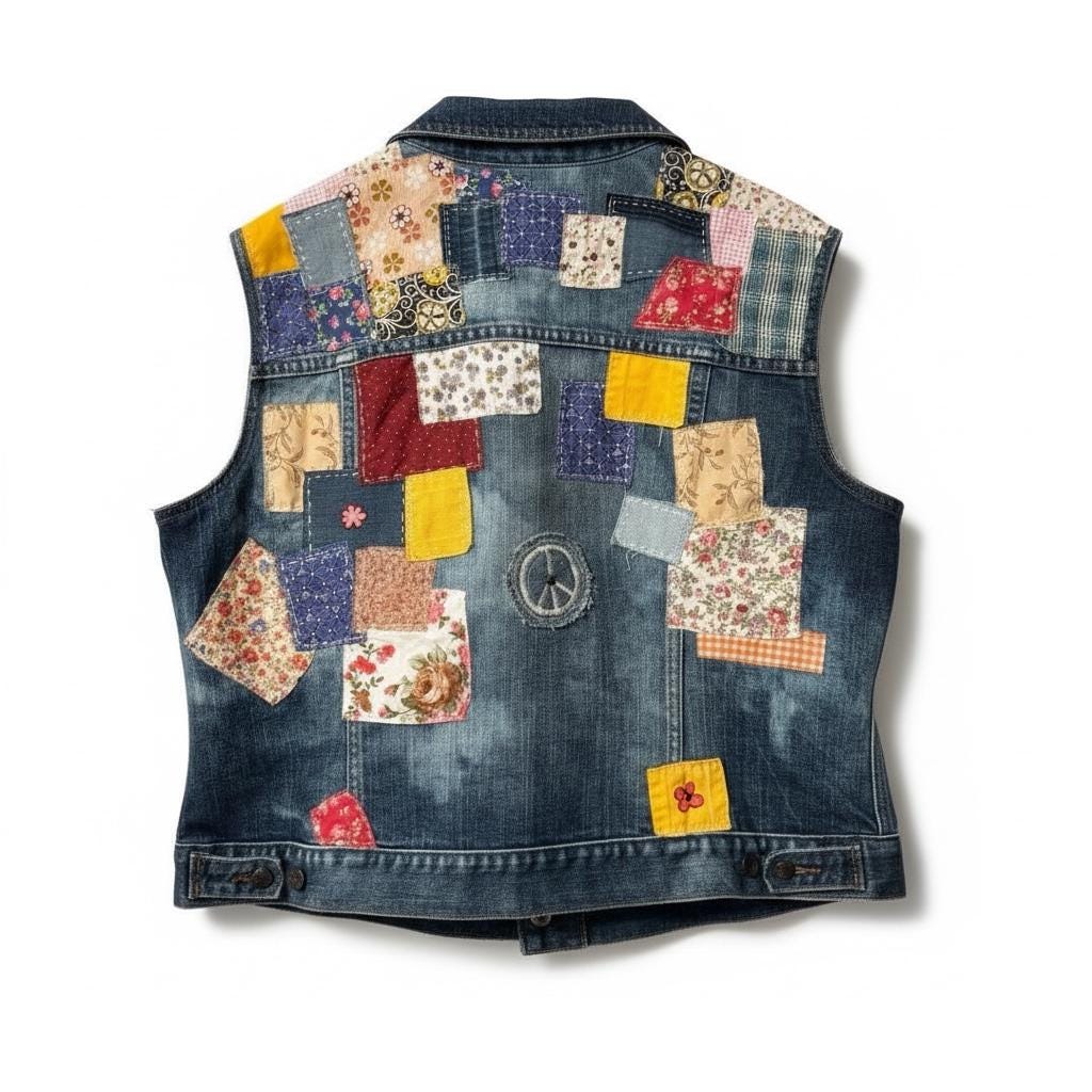 Upcycled Denim Patchwork Vest XXL | Handmade Boho Hippie Style