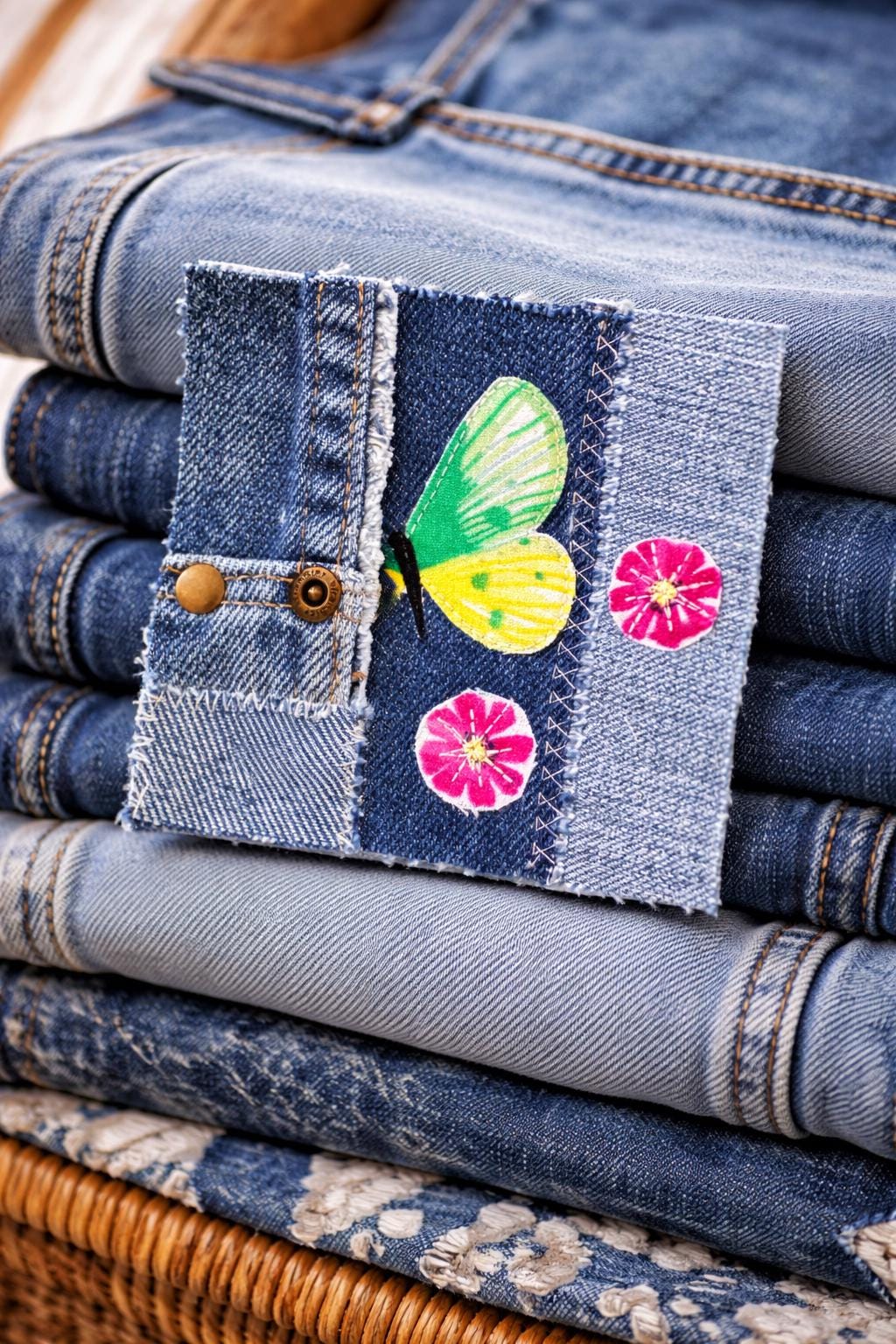 Handmade Denim Patches 4x4, Sew-On Appliqué, Upcycled Patchwork