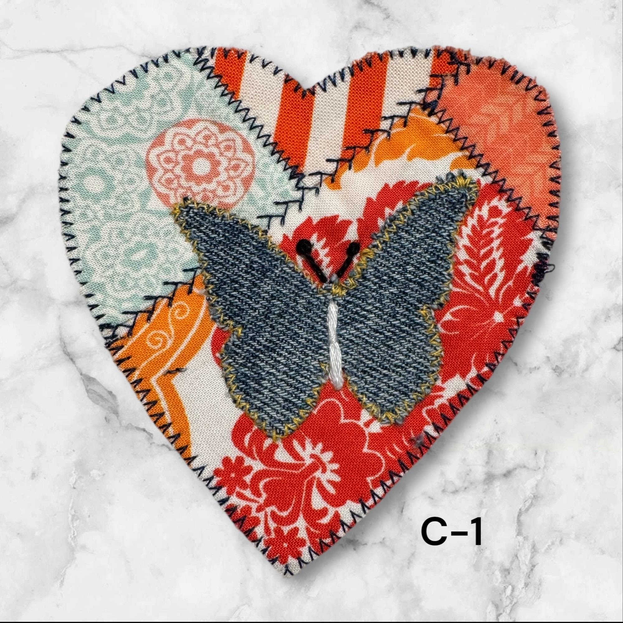 Handmade Upcycled Denim Heart Patches: Rustic DIY Crafting