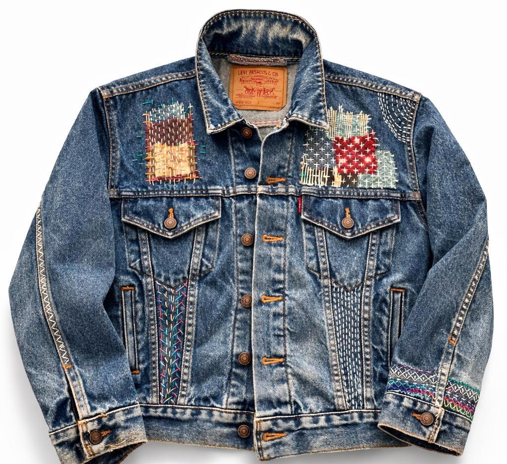Vintage Levi’s 70506 Trucker Jacket – Sashiko Boro-Inspired Hand-Stitched Denim | Unisex