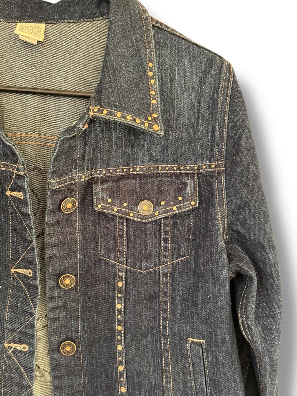 Upcycled Denim Jacket – One-of-a-Kind Wearable Art with Button & Zipper Design | Size Large
