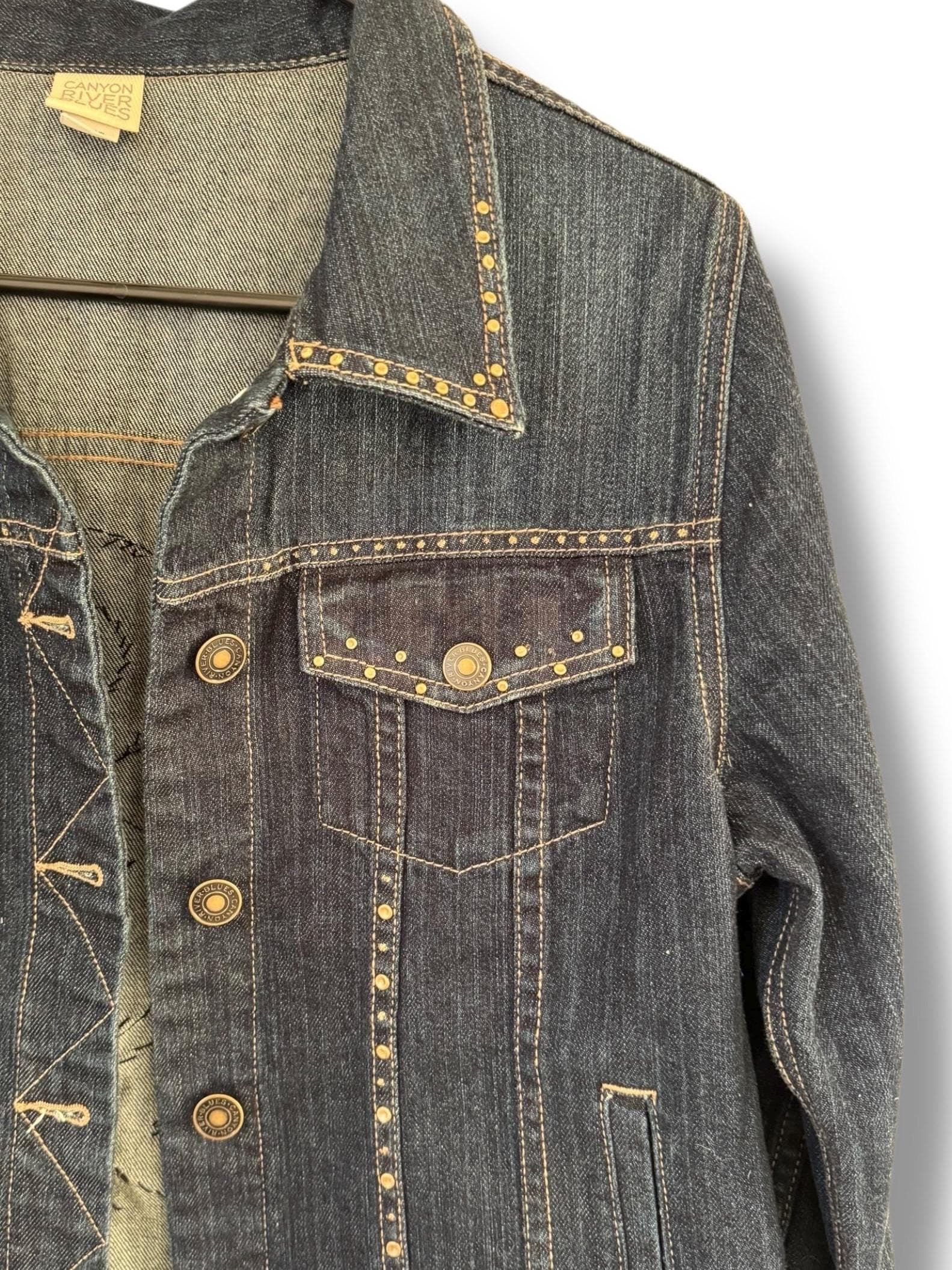 Upcycled Denim Jacket – One-of-a-Kind Wearable Art with Button & Zipper Design | Size Large