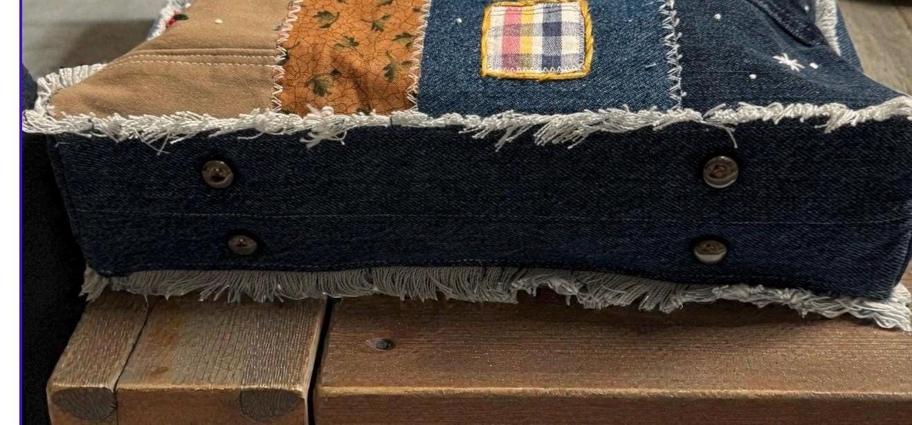 Christmas Nutcracker Embroidered Denim Tote Bag – Handmade Patchwork-one of a kind