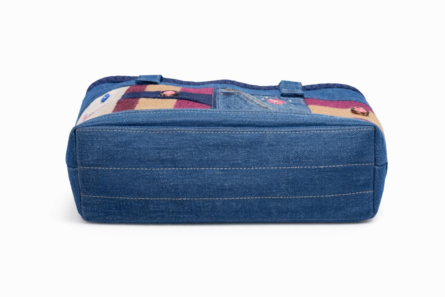 Handmade Denim Patchwork Tote Bag, Embroidered Bird, Upcycled Jean Boho Bag