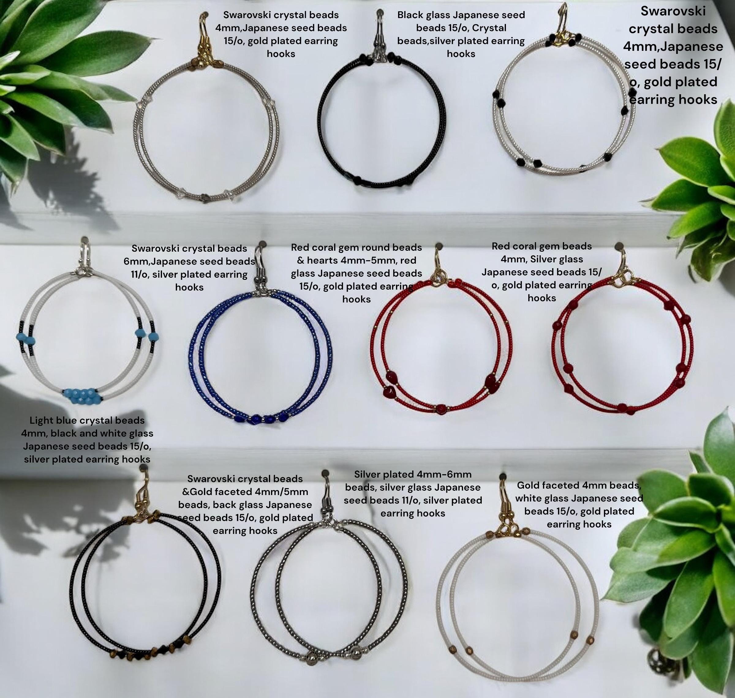 Handmade Seed Bead Hoop Earrings: Swarovski Crystal, Gemstones, Silver & Gold Plated